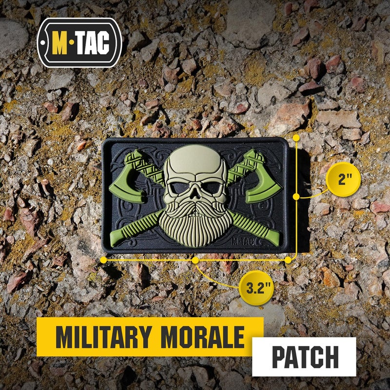 M-Tac Tactical Beard Skull Patch - Military Morale Patch for Gear, Jackets, Backpacks, and Hats - Hook Fasteners for Clothes and Tactical Equipment (Black/Olive) - Image 2